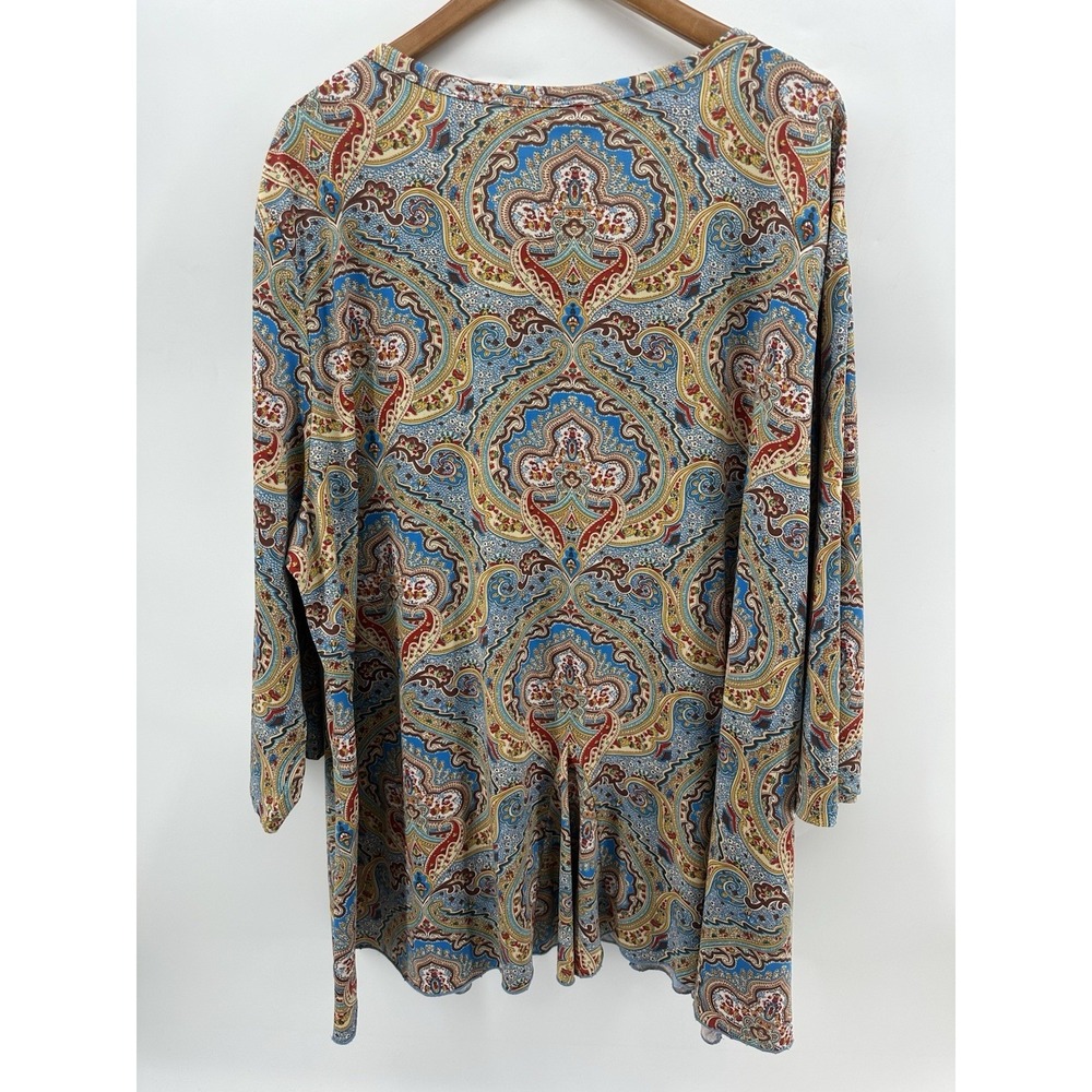 NorthStyle 3X Paisley Tunic Top Boho Flowy Pleated Hem Blue Stretch RR35 - Picture 3 of 11